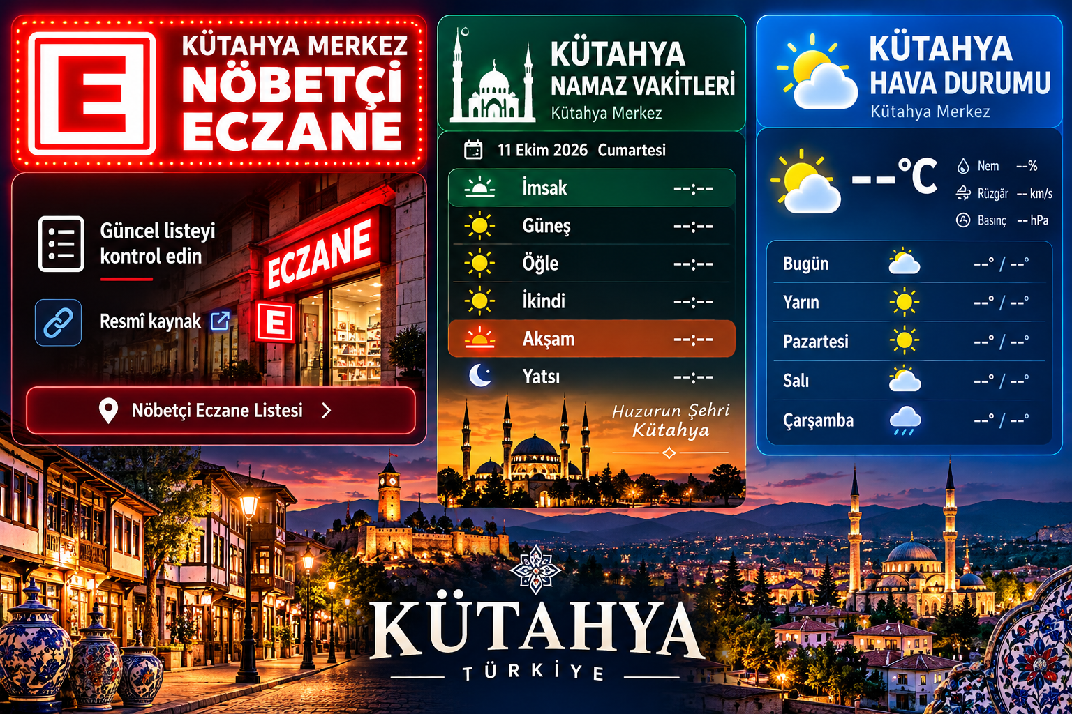 Kütahya Bilgi Rehberi | Nöbetçi Eczane, Hava Durumu ve Ezan Saatleri